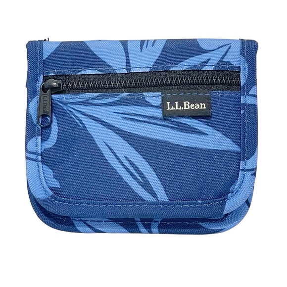 L.L. Bean Other - LL Bean Blue Floral Nylon Snap Closure Multi Card ID Holder Wallet